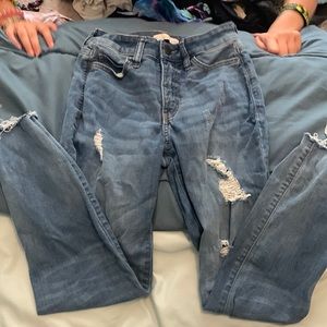 distressed blue jeans